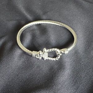 Silver Rope Cable Hinged Bracelet with Twist Loop